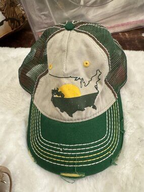 Eat Local American Farming Knee Deep Distressed Mesh Adjust Back Trucker Hat